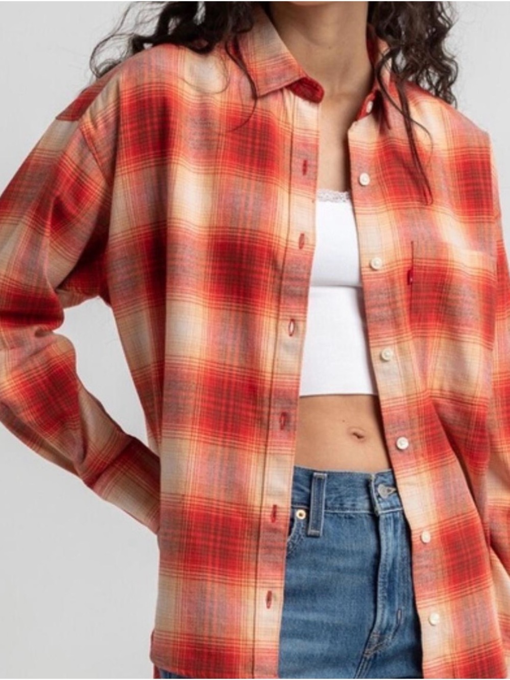 Levi's Red and Cream Plaid Button-Up Shirt